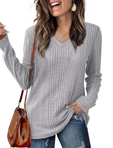 GLEENOD Pullover Damen V-Ausschnitt Sweatshirt Langarm Leichtes Einfarbiges Oberteil 2025 von GLEENOD