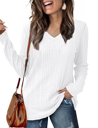 GLEENOD Pullover Damen V-Ausschnitt Sweatshirt Langarm Leichtes Einfarbiges Oberteil Winter Frühling 2025 von GLEENOD