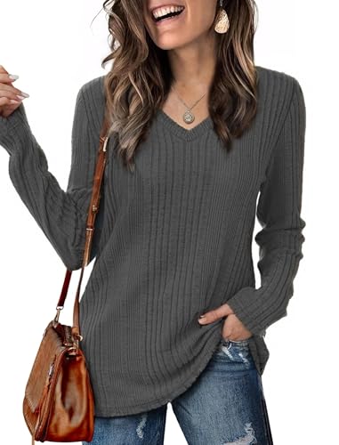 GLEENOD Pullover Damen V-Ausschnitt Sweatshirt Langarm Leichtes Einfarbiges Oberteil 2025 von GLEENOD