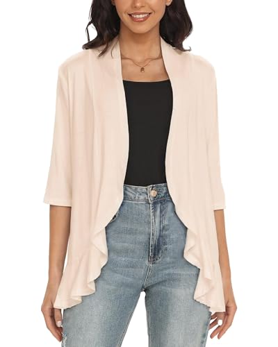 GLEENOD Strickjacke Damen 3/4 Ärmel Casual Leicht Strickmantel Elegant Cardigan Open Front Strickpullover ohne Knöpfe von GLEENOD