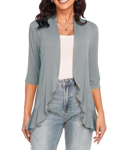 GLEENOD Strickjacke Damen 3/4 Ärmel Casual Leicht Strickmantel Elegant Cardigan Open Front Strickpullover ohne Knöpfe von GLEENOD