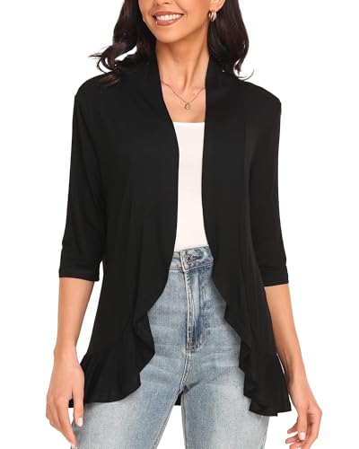 GLEENOD Strickjacke Damen 3/4 Ärmel Casual Leicht Strickmantel Elegant Cardigan Open Front Strickpullover ohne Knöpfe von GLEENOD