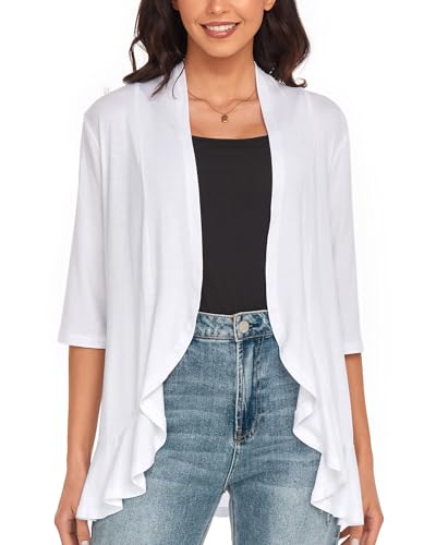 GLEENOD Strickjacke Damen 3/4 Ärmel Casual Leicht Strickmantel Elegant Cardigan Open Front Strickpullover ohne Knöpfe von GLEENOD