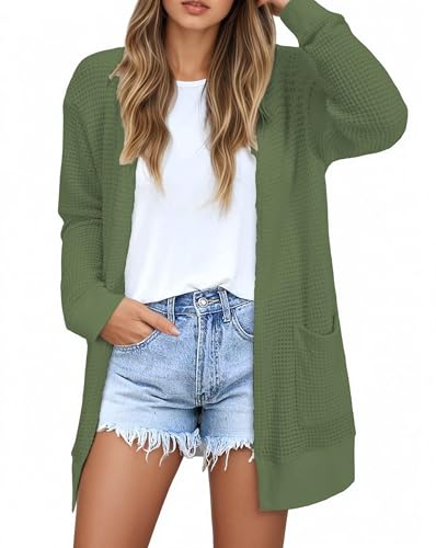 GLEENOD Strickjacke Damen Langarm Casual Lang Elegant Strickmantel Cardigan Open Front Strickpullover mit Taschen von GLEENOD