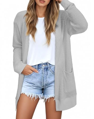 GLEENOD Strickjacke Damen Langarm Casual Lang Elegant Strickmantel Cardigan Open Front Strickpullover mit Taschen von GLEENOD