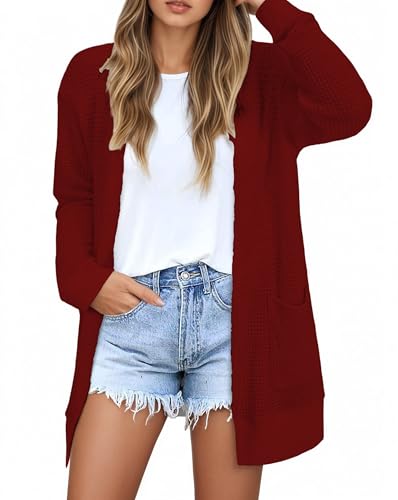 GLEENOD Strickjacke Damen Langarm Casual Lang Elegant Strickmantel Cardigan Open Front Strickpullover mit Taschen von GLEENOD