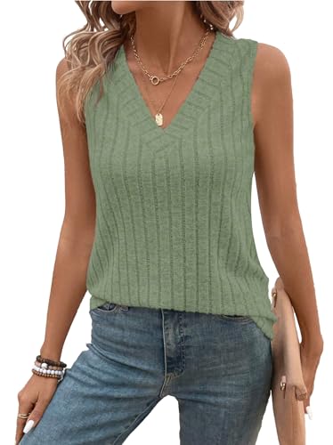 GLEENOD Tank Top Damen Sommer V-Ausschnitt Casual Basic Lockere Einfarbig Top Sommermode ärmellose Shirt Damen von GLEENOD