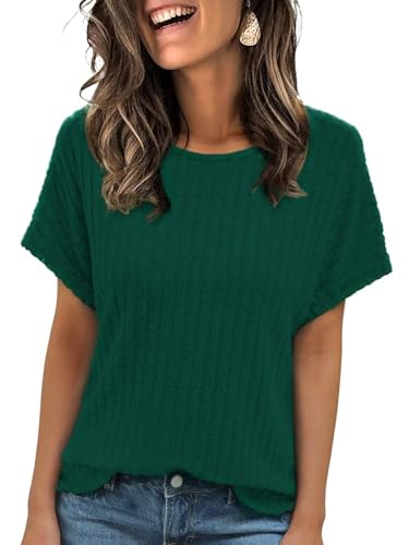 GLEENOD Tshirt Damen Sommer Rundhals Basic Pullover Kurzarm Tunika Gebogener Saum Tops Elegant Casual Business Outfit 2025 von GLEENOD