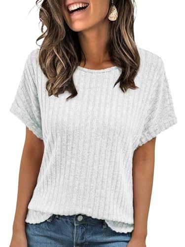 GLEENOD Tshirt Damen Sommer Rundhals Basic Pullover Kurzarm Tunika Gebogener Saum Tops Elegant Casual Business Outfit 2025 von GLEENOD