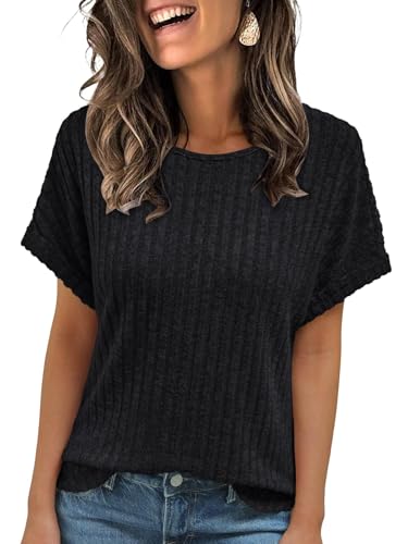 GLEENOD Tshirt Damen Sommer Rundhals Basic Pullover Kurzarm Tunika Gebogener Saum Tops Elegant Casual Business Outfit 2025 von GLEENOD