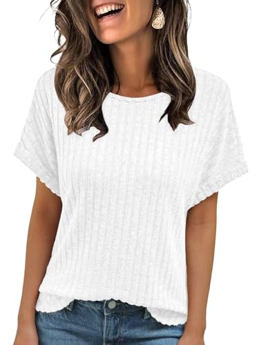 GLEENOD Tshirt Damen Sommer Rundhals Basic Pullover Kurzarm Tunika Gebogener Saum Tops Elegant Casual Business Outfit 2025 von GLEENOD