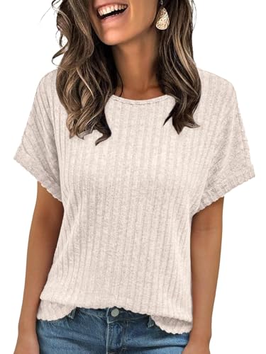 GLEENOD Tshirt Damen Sommer Rundhals Basic Pullover Kurzarm Tunika Gebogener Saum Tops Elegant Casual Business Outfit 2025 von GLEENOD