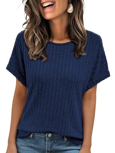 GLEENOD Tshirt Damen Sommer Rundhals Basic Pullover Kurzarm Tunika Gebogener Saum Tops Elegant Casual Business Outfit 2025 von GLEENOD