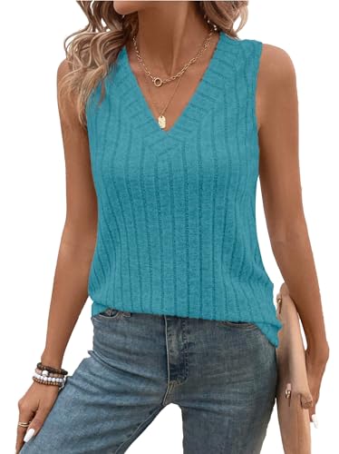 GLEENOD Tank Top Damen Sommer V-Ausschnitt Casual Basic Einfarbig Top Vier Jahreszeiten ärmellose Shirt Damen von GLEENOD