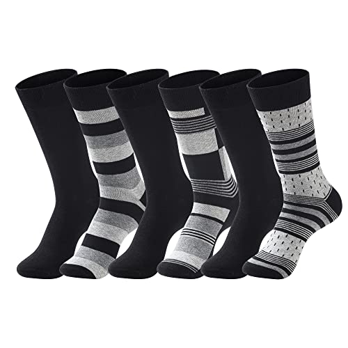 GLENMEARL Kleidersocken für Herren, 6er-Pack, Herren, Baumwolle, Kleidersocken, klassisch, gemustert, lässig, Waden-Socken, Schwarz, 43-47 EU von GLENMEARL