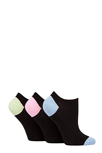 GLENMUIR Damen 3 Paar Pringle Einfarbige und gemusterte Bambus-Sneaker Socken Schwarz Blau/Rosa/Minze 37-41 von GLENMUIR