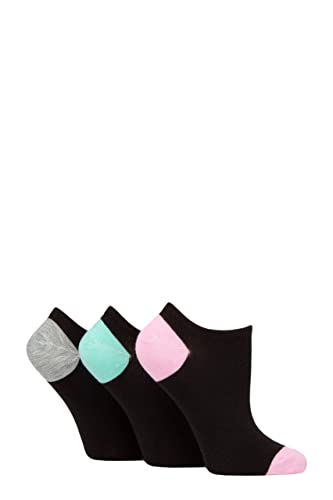 GLENMUIR Damen 3 Paar Pringle Einfarbige und gemusterte Bambus-Sneaker Socken Schwarz Rosa/Minze/Grau 37-41 von GLENMUIR