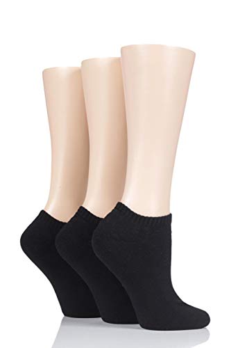 GLENMUIR Damen Kissen Bambus Trainer Socken Packung mit 3 Schwarz 37-42 von GLENMUIR