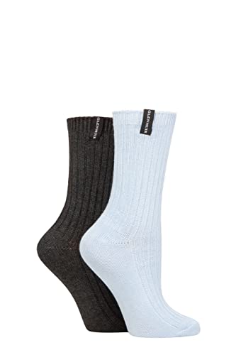 GLENMUIR Damen Leicht gepolstert Bambus Stiefelsocken Packung 2 Hellblau/Holzkohle 37-42 von GLENMUIR