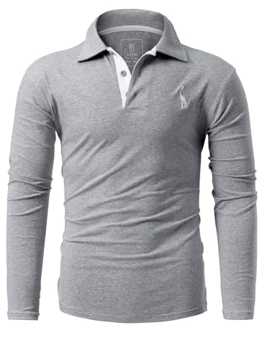 GLESTORE Poloshirts für Herren Langarm Männer Poloshirt Mit Kragen Polo Hemd Langarmshirt Dunkelgrau 3XL von GLESTORE