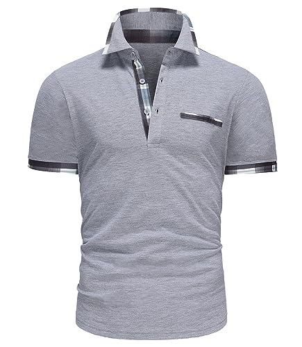 GLESTORE Poloshirt Herren Hemd Shirt Männer Active Sommer Polohemd für Herren Sport Tshirt Kurzarm Hellgrau M von GLESTORE