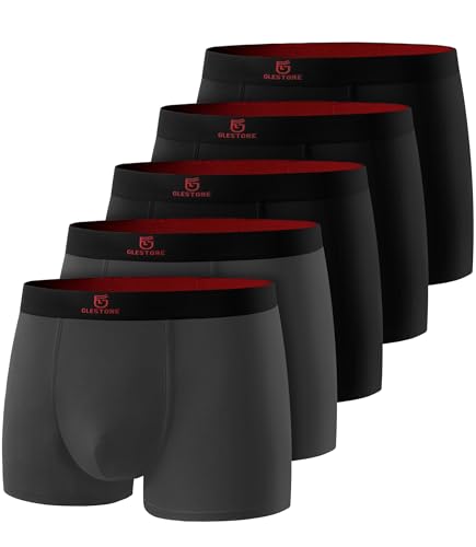 GLESTORE Boxershorts Herren Unterhosen Männer 5er Pack Modal Unterwäsche 3 Schwarz mit Rot & 2 Dunkelgrau XXL von GLESTORE