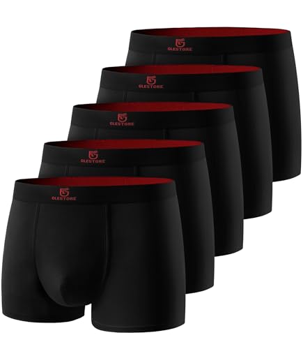 GLESTORE Boxershorts Herren Unterhosen Männer 5er Pack Modal Unterwäsche 5 Schwarz mit Rot L von GLESTORE