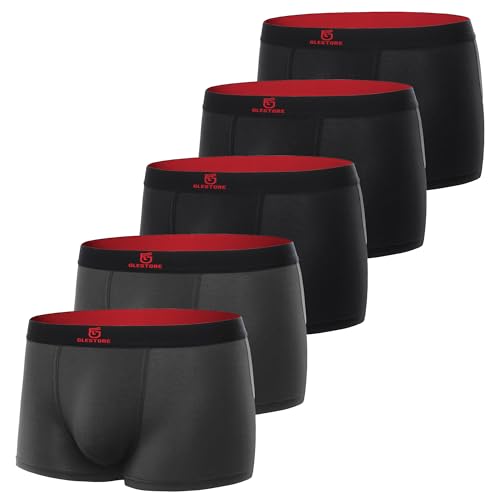 GLESTORE Boxershorts Herren Unterhosen Männer 5er Pack Modal Unterwäsche Hipster Sport Underpants 3 Schwarz mit Rot & 2 Dunkelgrau XXL von GLESTORE