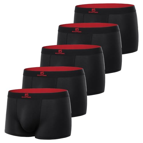 GLESTORE Boxershorts Herren Unterhosen Männer 5er Pack Modal Unterwäsche Hipster Sport Underpants 5 Schwarz mit Rot L von GLESTORE