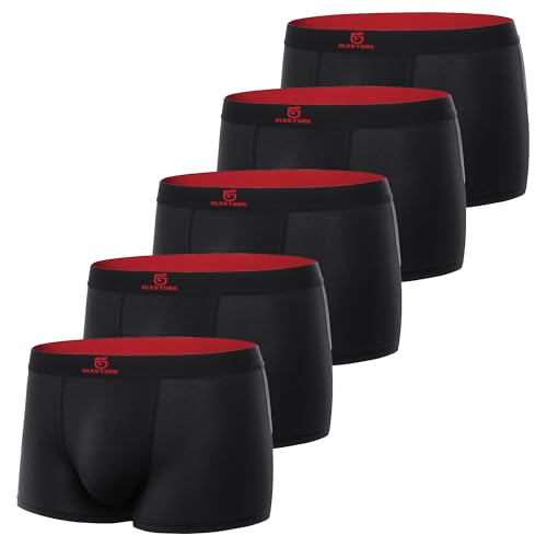 GLESTORE Boxershorts Herren Unterhosen Männer 5er Pack Modal Unterwäsche Hipster Sport Underpants 5 Schwarz mit Rot XL von GLESTORE