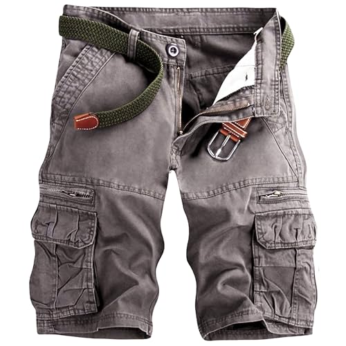 GLESTORE Cargo Shorts Herren Kurze Hosen Sommer Cargoshorts Männer mit Taschen (kein Gürtel) Grau 36 von GLESTORE