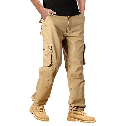 GLESTORE Cargohose für Herren, Relaxed Fit, leicht, taktisch, mit Taschen, lässig, Arbeit, für Herren, Schwarz, beige, 34W x 30L von GLESTORE