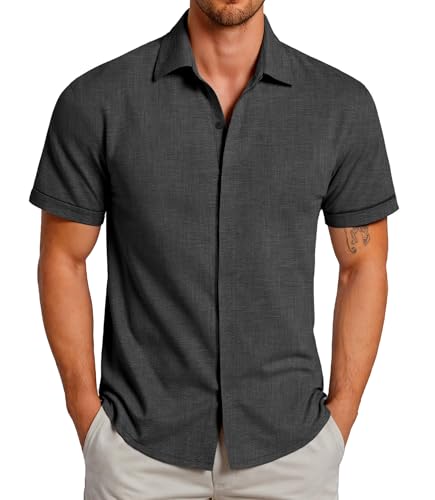 GLESTORE Hemd Herren Kurzarm Sommerhemd Hemden Freizeithemden für Männer Kurzarmhemd Schwarz XXL von GLESTORE