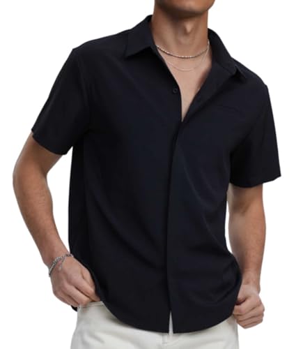 GLESTORE Hemd Herren Kurzarm Freizeithemden für Herren Button Down Hemd Männer Basic Shirt Herren Regular Fit 01 Schwarz M von GLESTORE