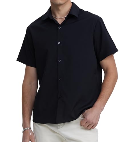 GLESTORE Hemd Herren Kurzarm Freizeithemden für Herren Button Down Hemd Männer Basic Shirt Herren Regular Fit 02 Schwarz XL von GLESTORE