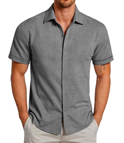 GLESTORE Hemd Herren Kurzarm Sommerhemd Hemden Freizeithemden für Männer Kurzarmhemd Grau L von GLESTORE