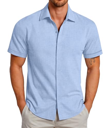 GLESTORE Hemd Herren Kurzarm Sommerhemd Hemden Freizeithemden für Männer Kurzarmhemd Hell Blau XL von GLESTORE