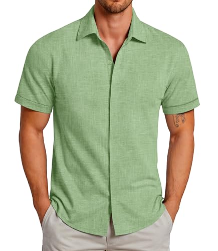 GLESTORE Hemd Herren Kurzarm Sommerhemd Hemden Freizeithemden für Männer Kurzarmhemd Hellgrün M von GLESTORE