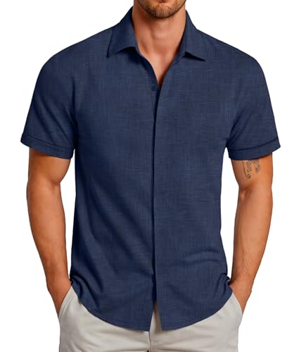 GLESTORE Hemd Herren Kurzarm Sommerhemd Hemden Freizeithemden für Männer Kurzarmhemd Navy L von GLESTORE