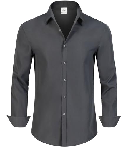 GLESTORE Hemd Herren Langarm Business Männer Hemden Bügelfreie Herrenhemd Regular Fit Dunkelgrau XXL von GLESTORE
