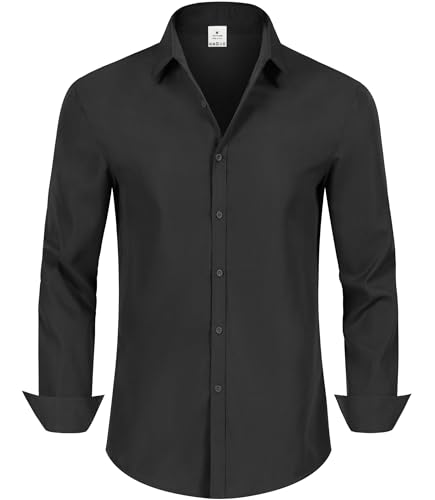 GLESTORE Hemd Herren Langarm Business Männer Hemden Bügelfreie Herrenhemd Regular Fit Schwarz XL von GLESTORE