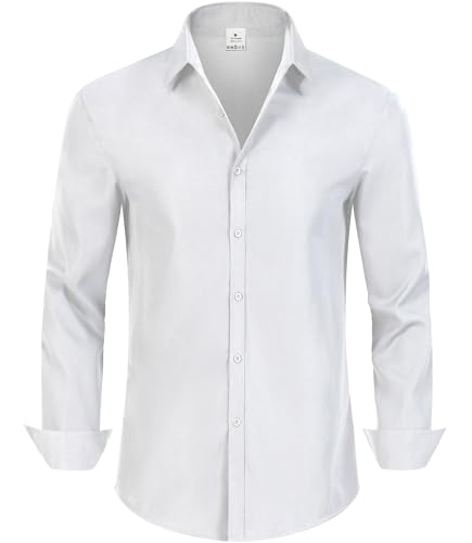 GLESTORE Hemd Herren Langarm Business Männer Hemden Bügelfreie Herrenhemd Regular Fit Weiß XL von GLESTORE
