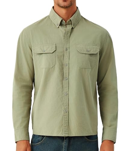 GLESTORE Hemdjacke Herren Hemden Langarm Overshirt Freizeithemd Outdoor Safari Hemd Männer ArmeeGrün XXL von GLESTORE