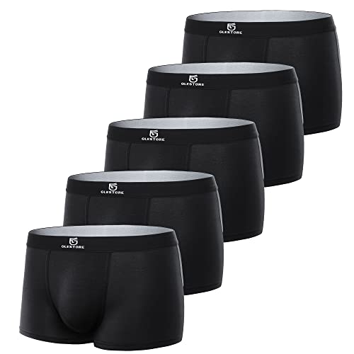 GLESTORE Herren Basic Boxer Boxershort Unterhose 4/5er Pack Retro Micro Modal Männer Unterhosen Unterwäsche MT0604 5schwarz M von GLESTORE
