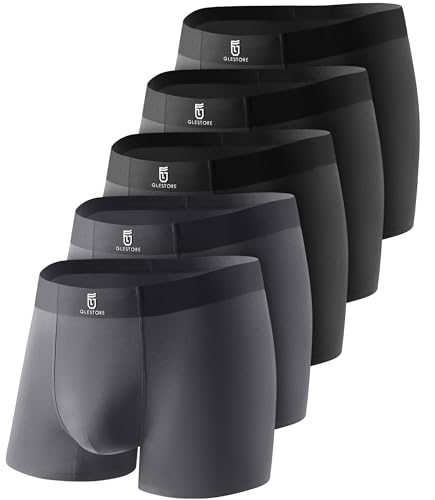 GLESTORE Herren Boxershorts Unterhosen Männer Short Boxer Unterwäsche Modal 5er Pack 3 Schwarz & 2 Dunkelgrau XL von GLESTORE