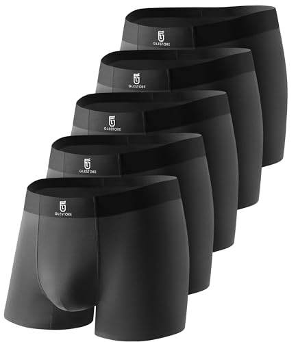 GLESTORE Herren Boxershorts Unterhosen Männer Short Boxer Unterwäsche Modal 5er Pack Schwarz M von GLESTORE