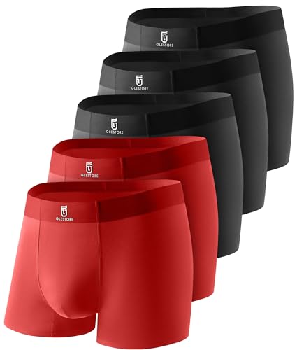GLESTORE Herren Boxershorts Unterhosen Männer Short Boxer Unterwäsche Modal 5er Pack 3 Schwarz & 2 Burgundisch XXL von GLESTORE