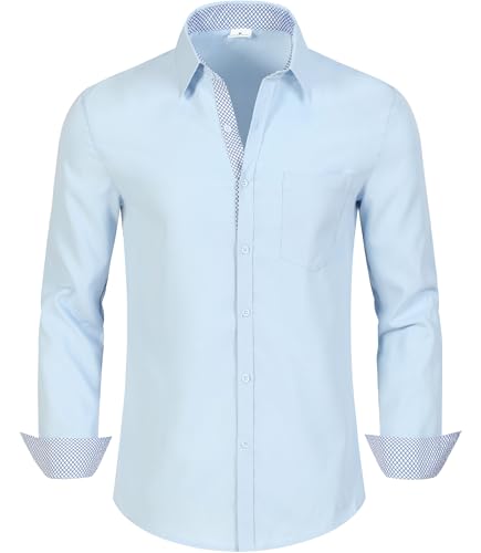 GLESTORE Herren Hemden Langarm Business Casual Hemd Modische Regular fit Herrenhemd Hellblau L von GLESTORE