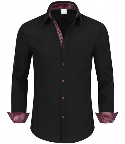 GLESTORE Herren Hemden Langarm Business Casual Hemd Modische Regular fit Herrenhemd Schwarz M von GLESTORE