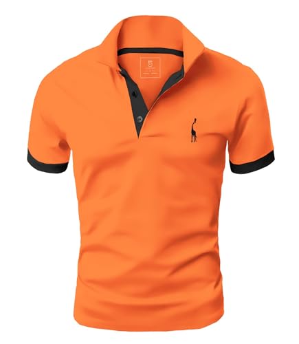GLESTORE Poloshirt Herren, T Shirts Männer, Hemd Herren Kurzarm Giraffe Stickerei T-Shirt Sommer Golf Sports Orange L von GLESTORE